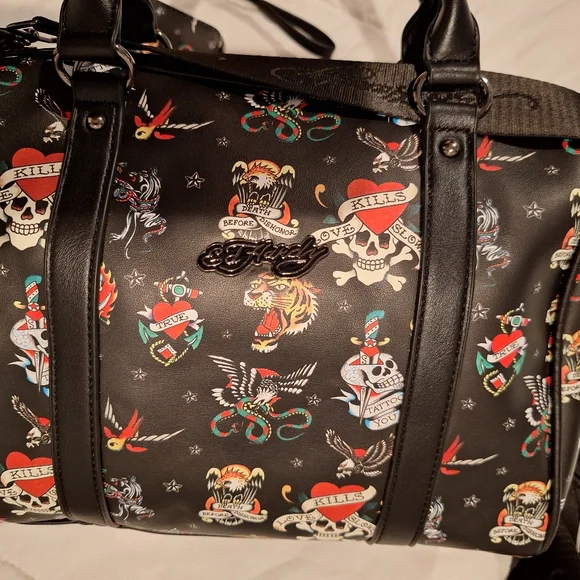 ED HARDY TATTOO SATCHEL & WALLET SET - Picture 3 of 8